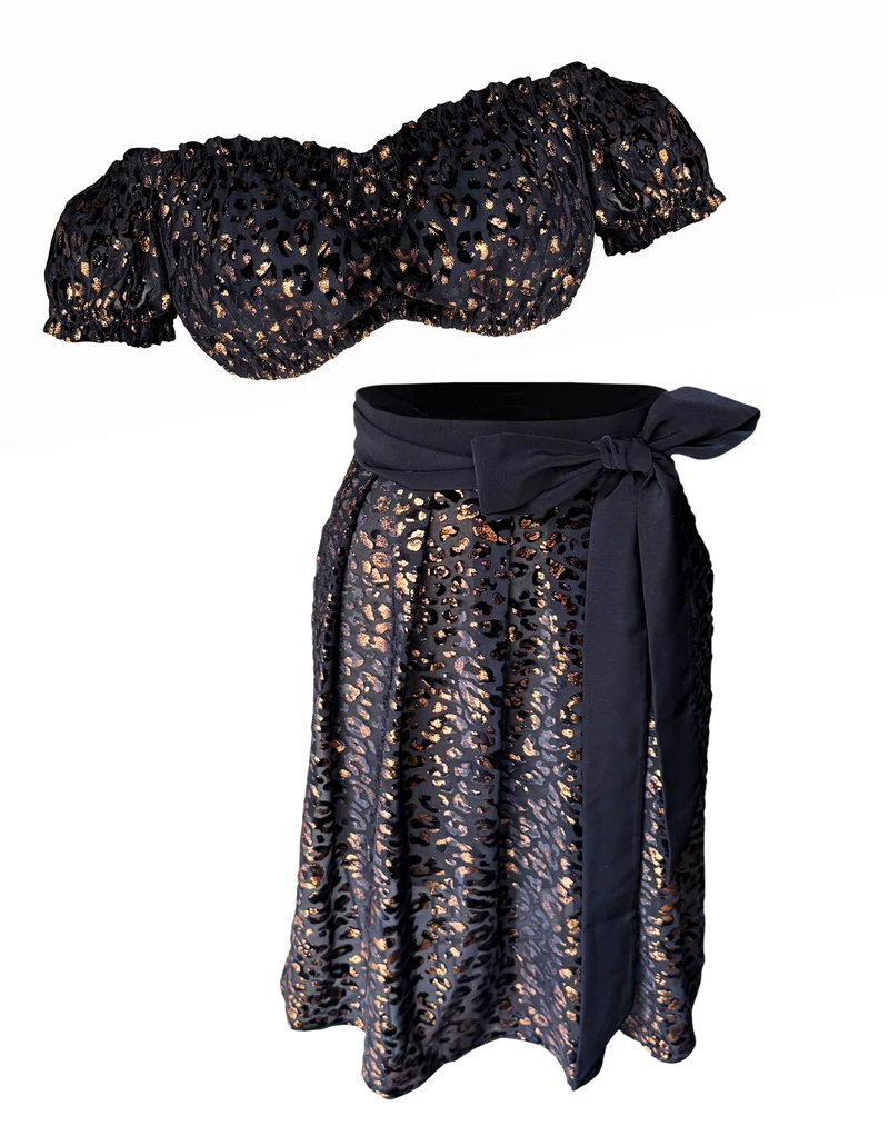 Copper Leopard Print Dirndl Blouse & Apron Set: MADE-TO-ORDER