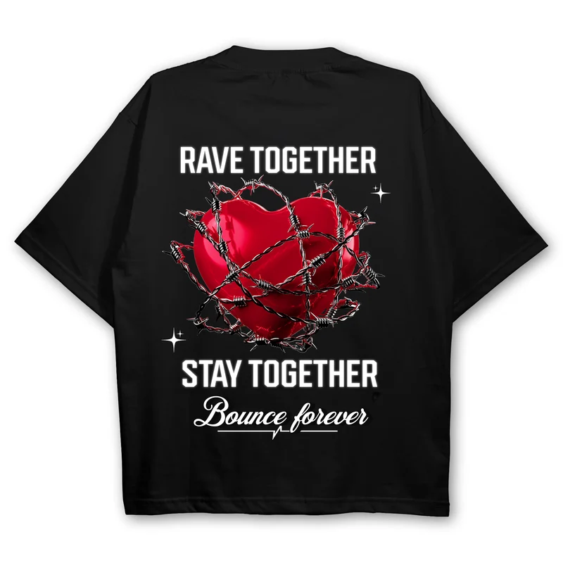 "Rave together, stay together" Techno Couple T-Shirt (Backprint)