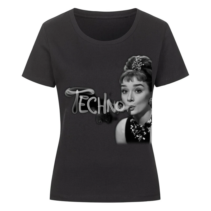 Audrey! Techno Shirt Enges Damen Top (Frontprint)