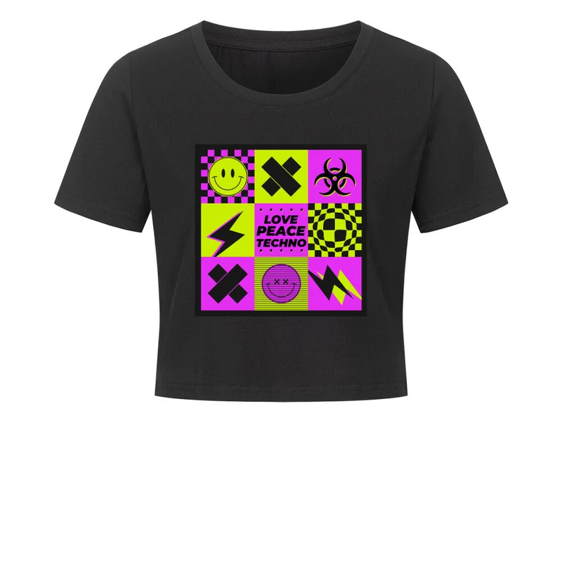 "Love Peace Techno" Ladies Cropped Tee