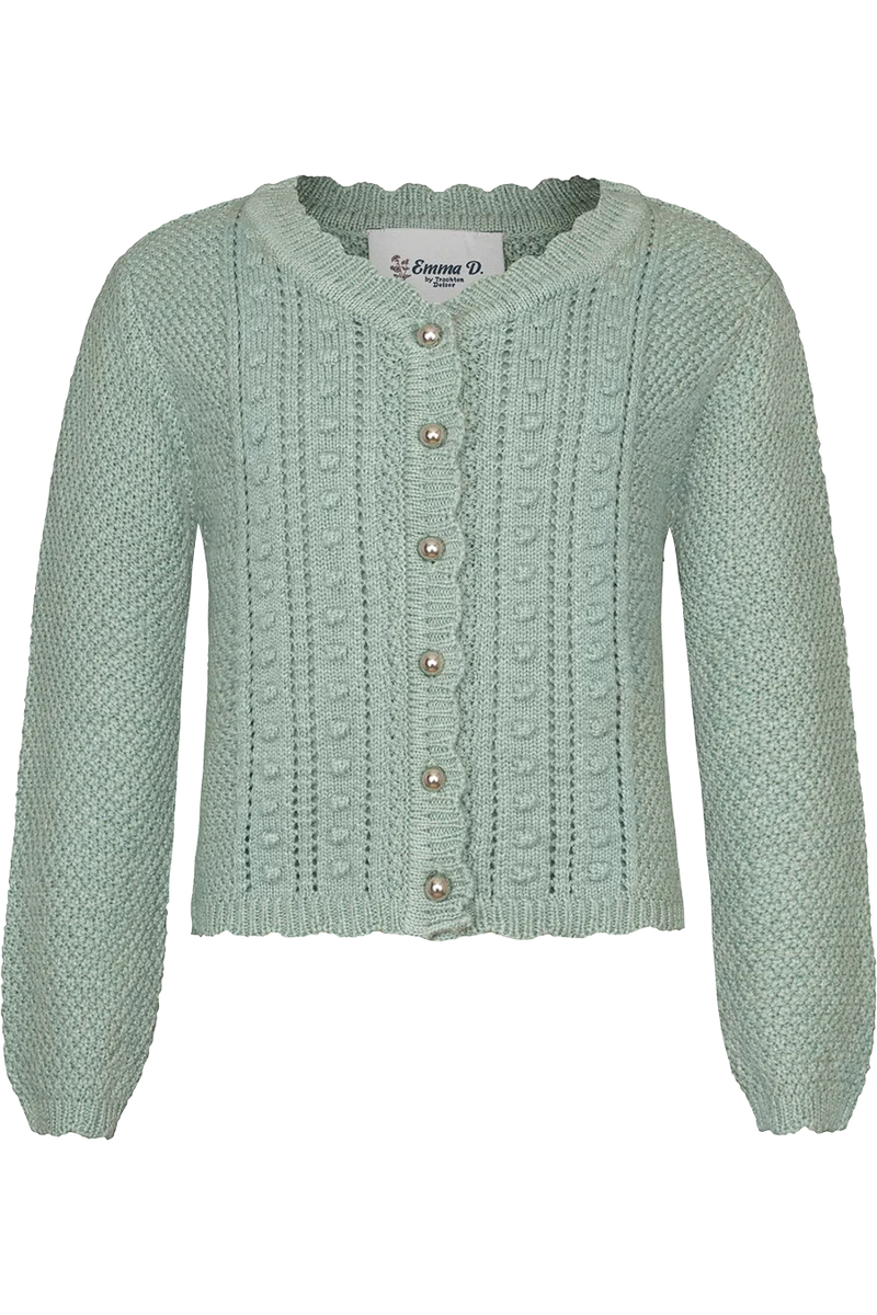 Kinder Trachten-Strickjacke mit Baumwolle - salbei