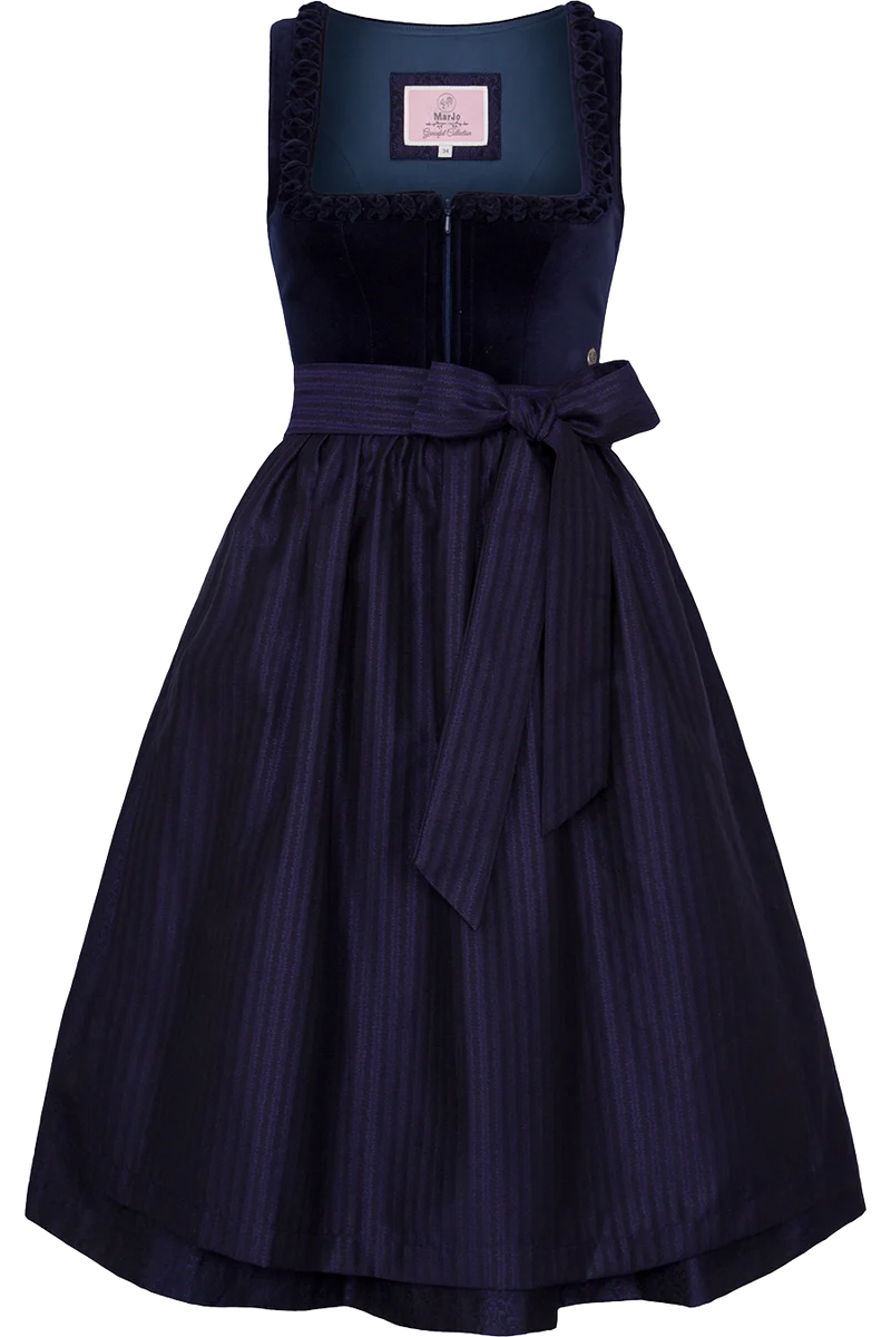Midi-Samtdirndl mit eckigem Ausschnitt und Froschgoscherln - marine