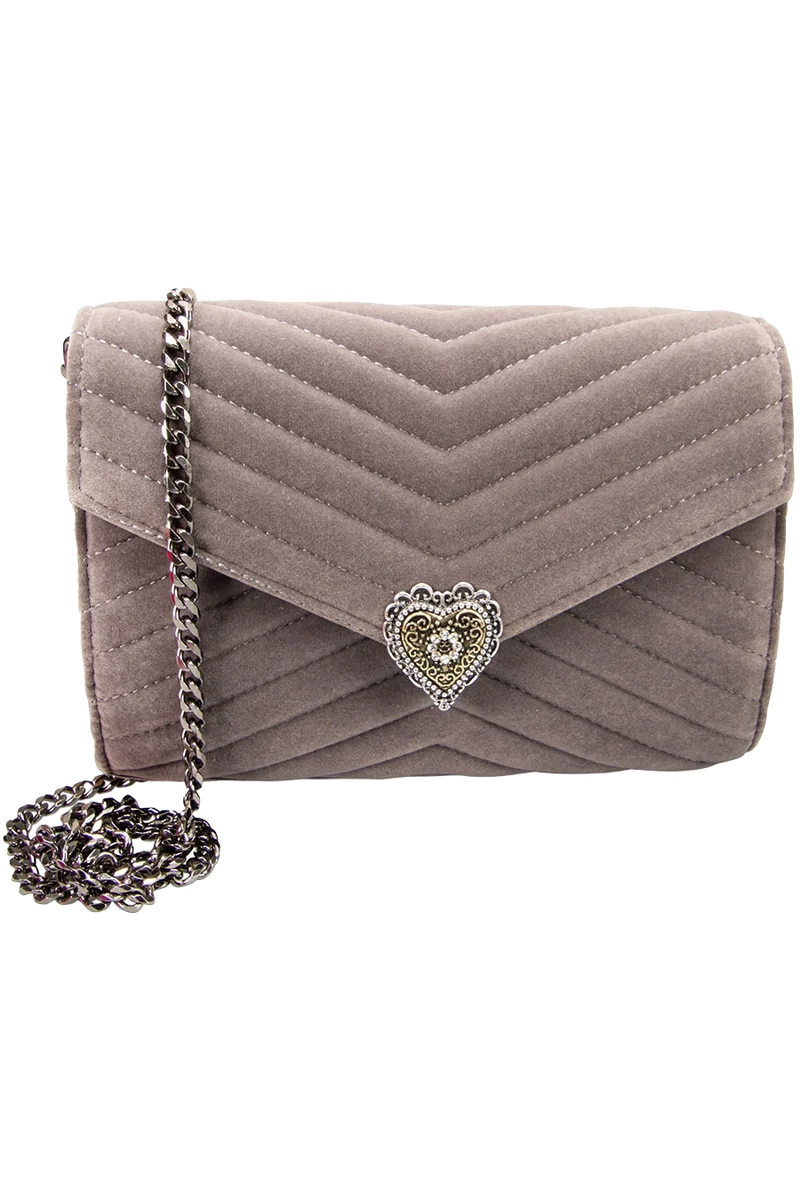 Damen Samtclutch Umhängetasche mit Herz - grau