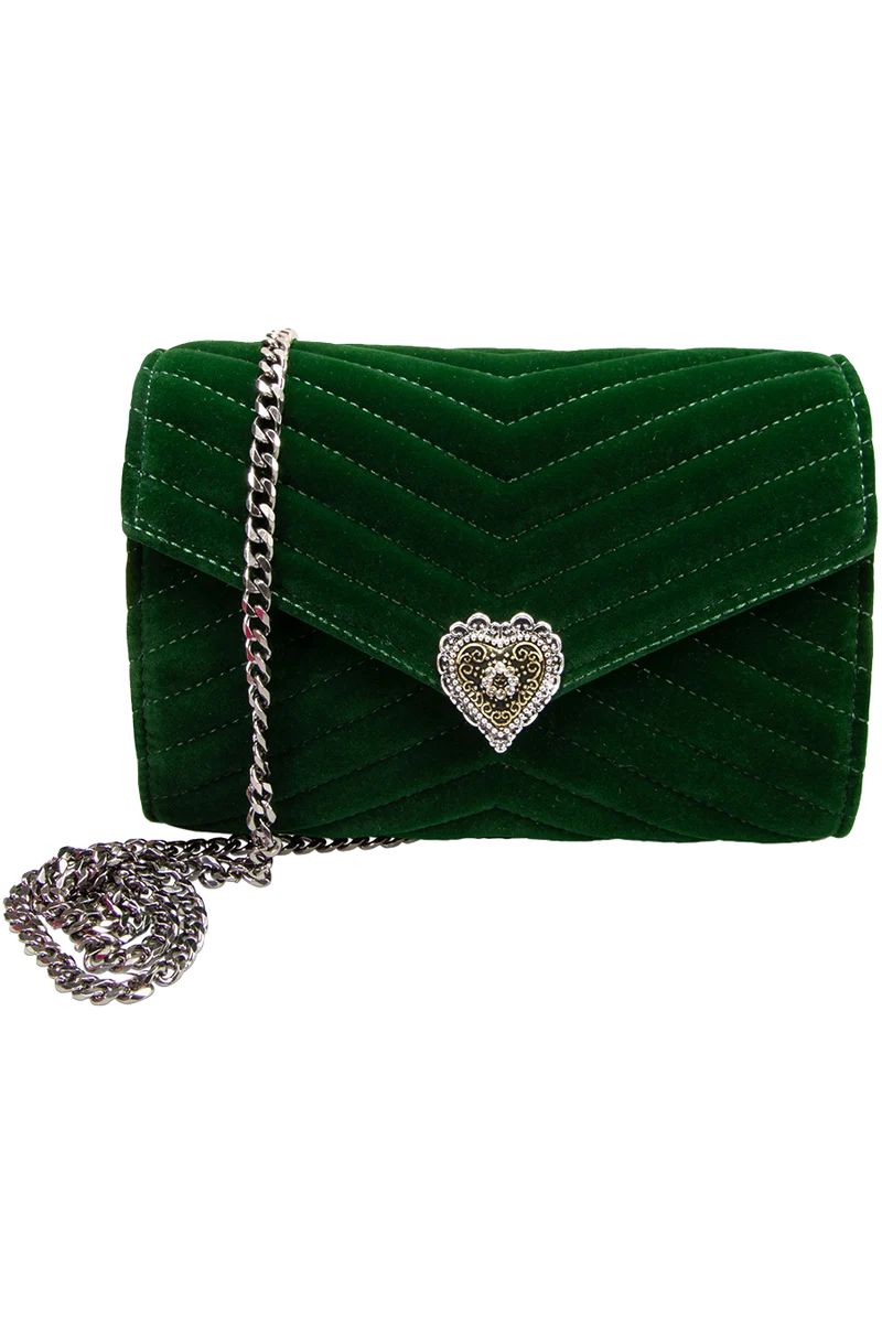 Damen Samtclutch Umhängetasche mit Herz - grün