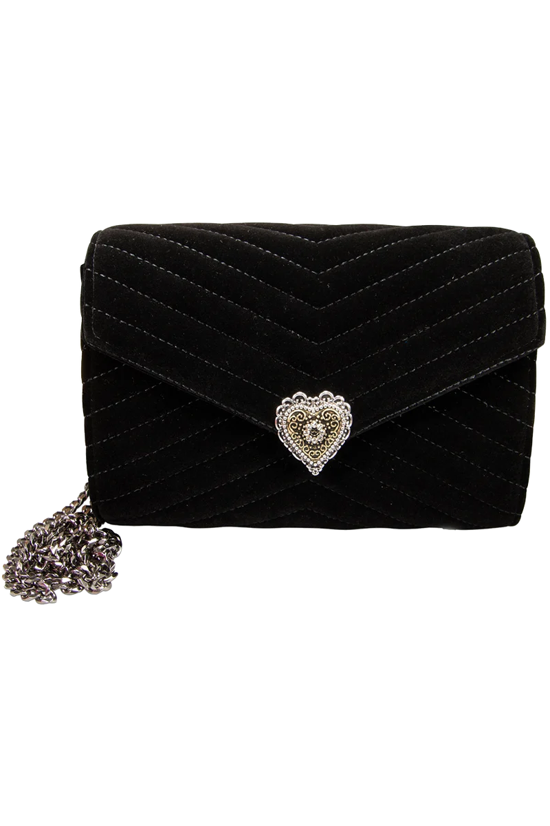Damen Samtclutch Umhängetasche mit Herz - schwarz