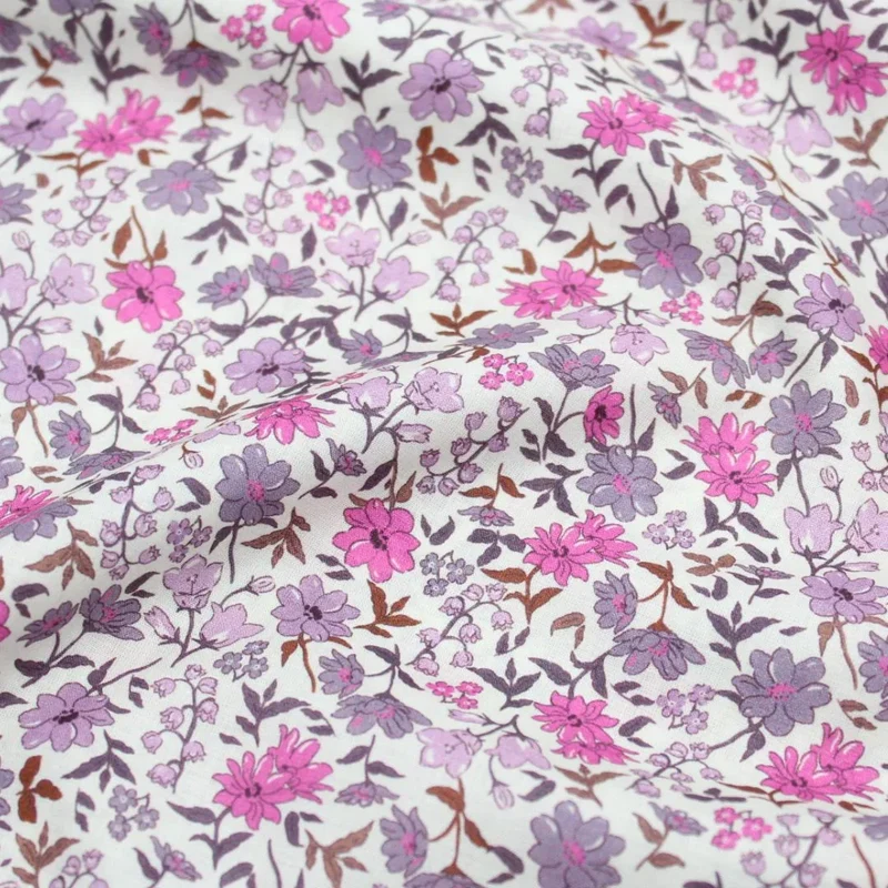 Leichter Baumwollstoff Voile mit Vintage Blumen | Fuchsia