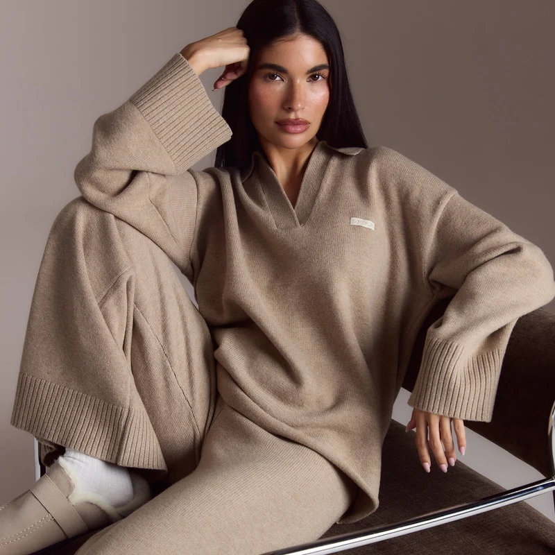 Knopfleister Pullover - Hellbraun
