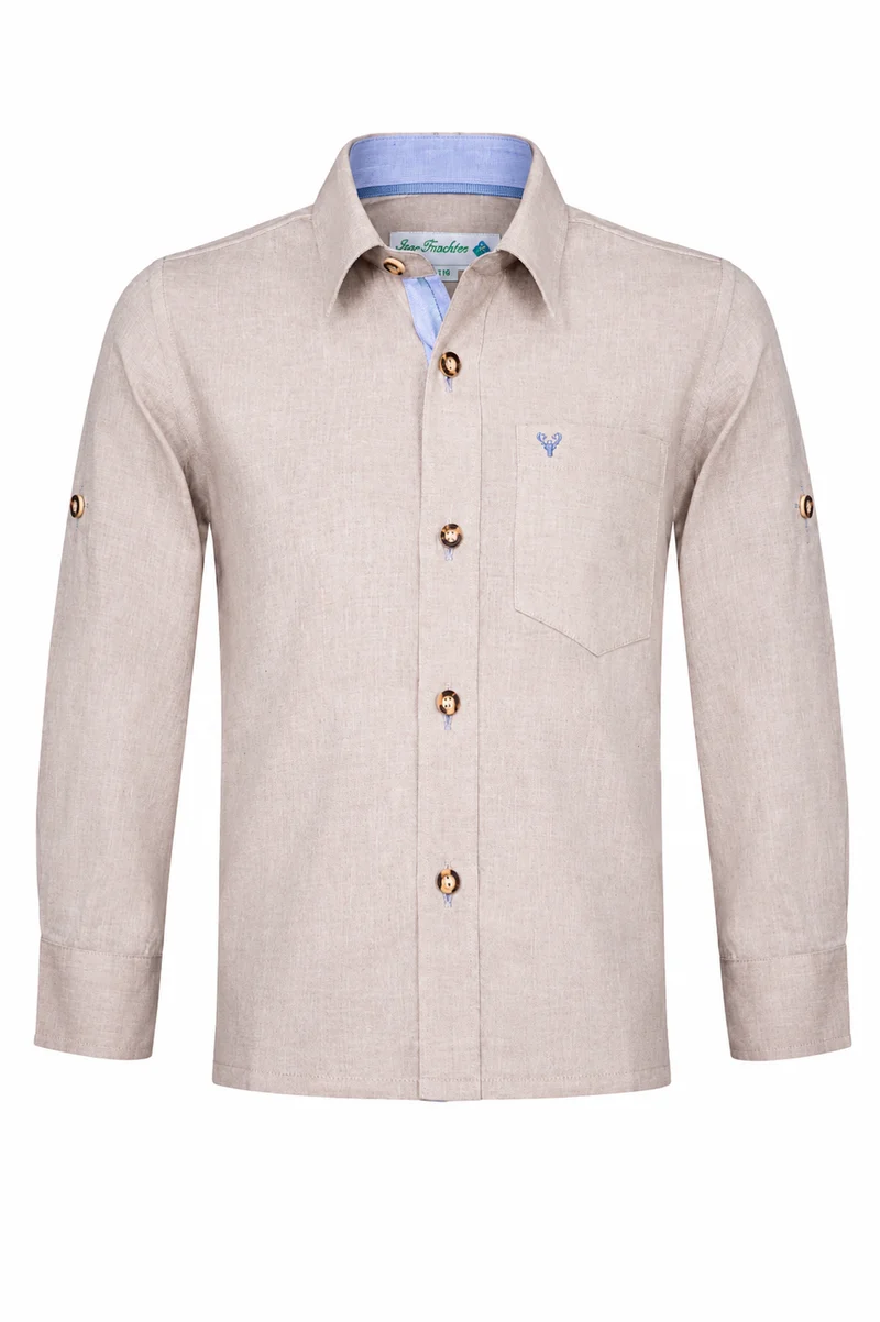 Kinder Trachtenhemd beige bestickt