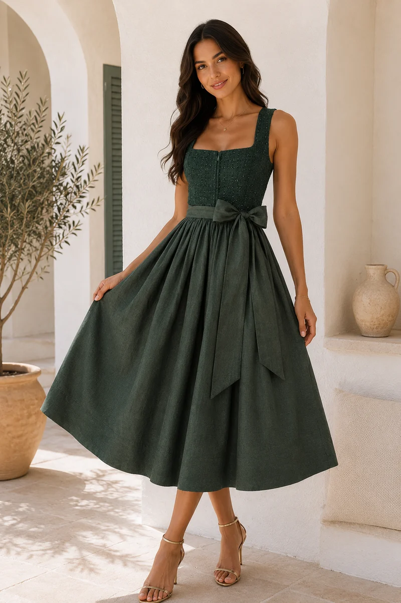 Dirndl Tanne Glitter Moosgrün Tweed & Leinen – 75 cm | LIGA DI BAVARIA