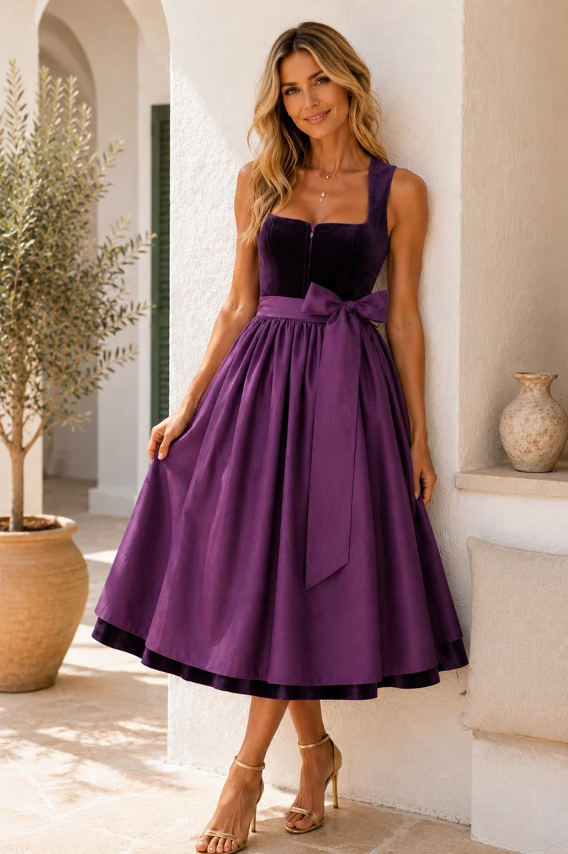 Dirndl Anastasia Samt & Pflaume Leinen – 75 cm | LIGA DI BAVARIA