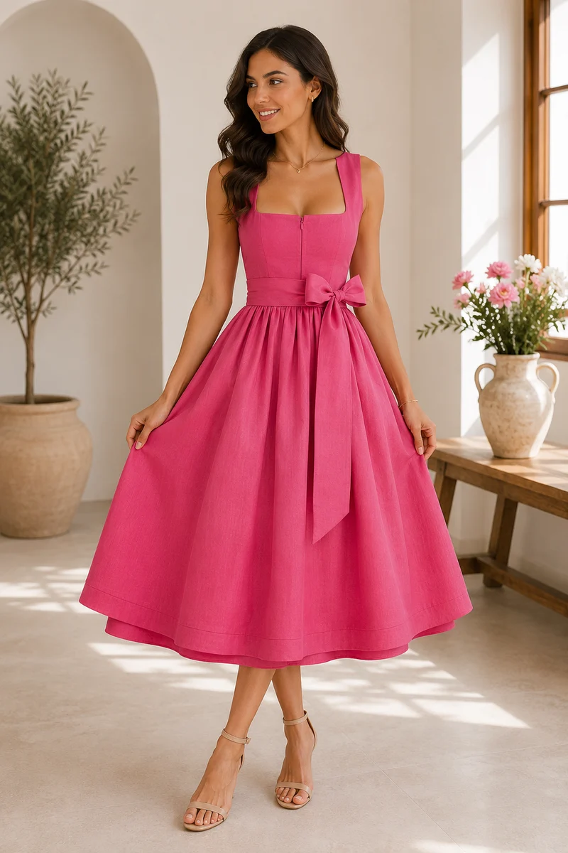 Dirndl Pink mit TENCEL™-Leinenschürze – 75 cm | LIGA DI BAVARIA