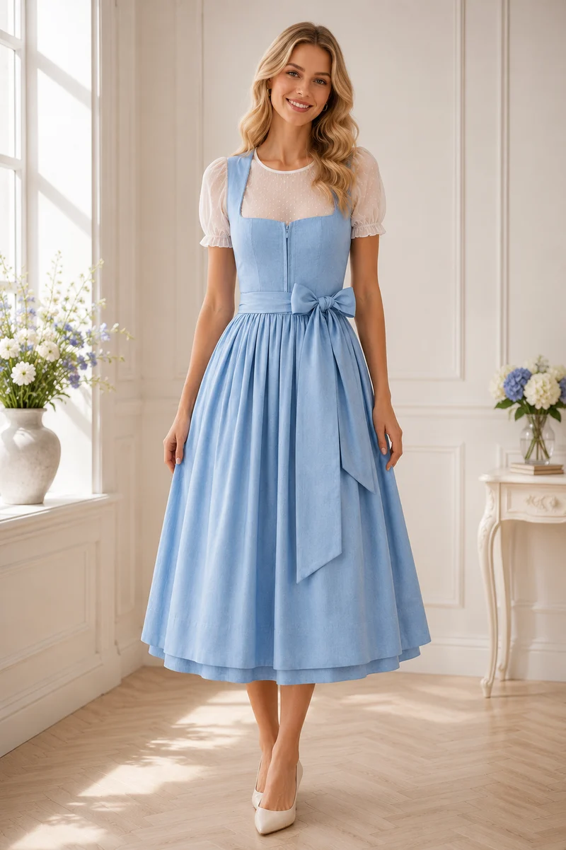Dirndl Liga Di Bavaria Babyblau Cord&Leinen 70cm