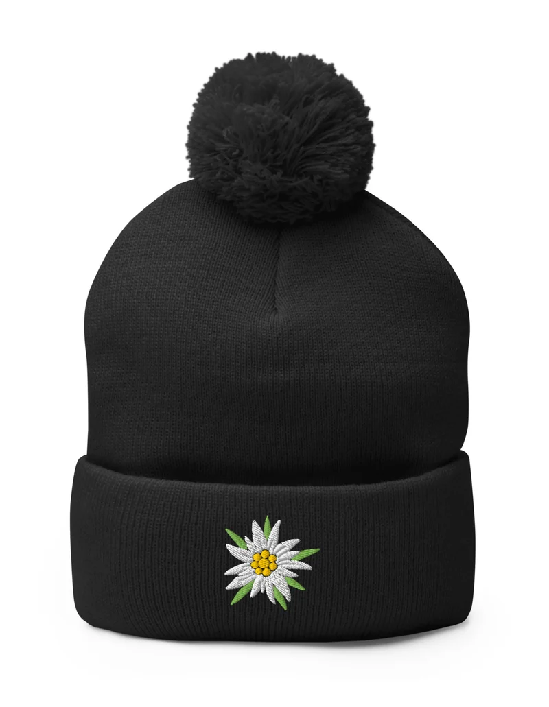 Embroidered Edelweiss Pom-Pom Beanie