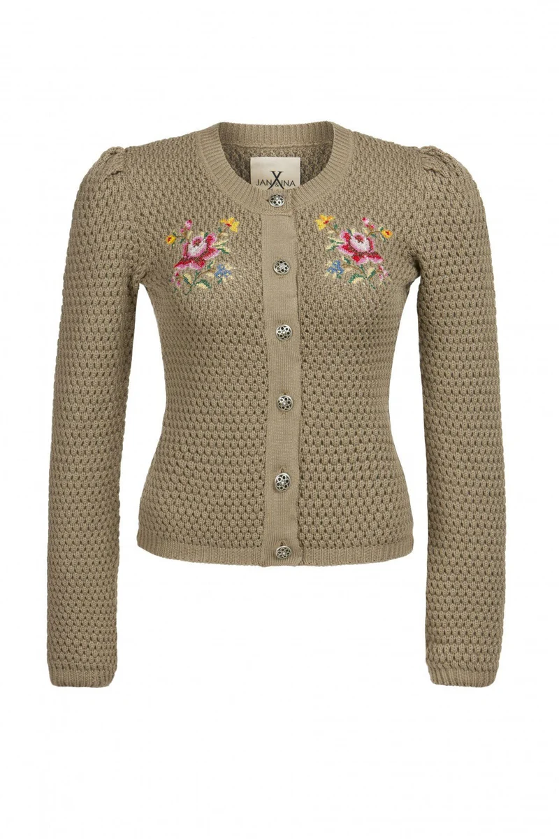 STRICKJANKER MIT FOLKLORESTICKEREI SAND