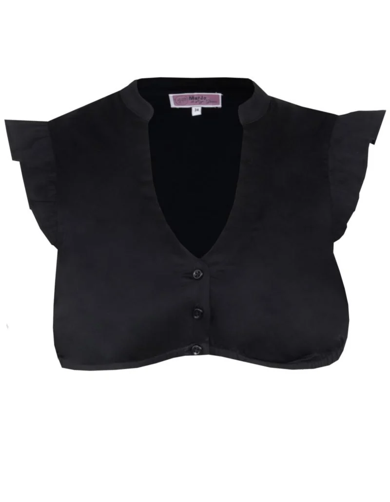 Black Flutter Sleeve V-Neck Dirndl Blouse