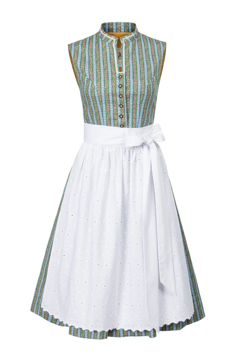 BW DIRNDL VINTAGE STEHKRAGEN STREIFEN FLORAL GRÜN