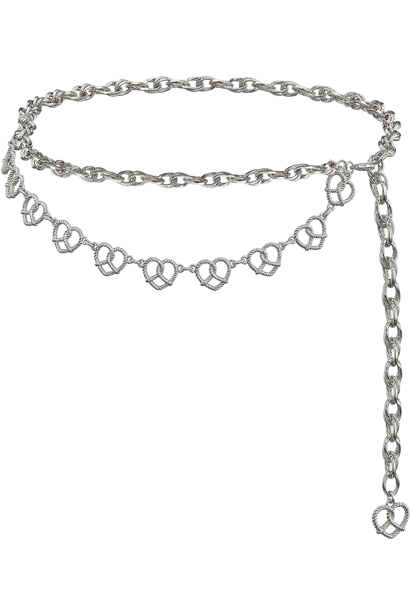 Damen Trachten Kettengürtel mit Brezenherzen - silber