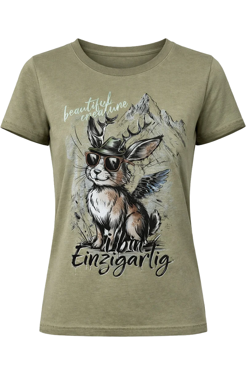 Damen Trachtenshirt mit Wolpertinger - oliv