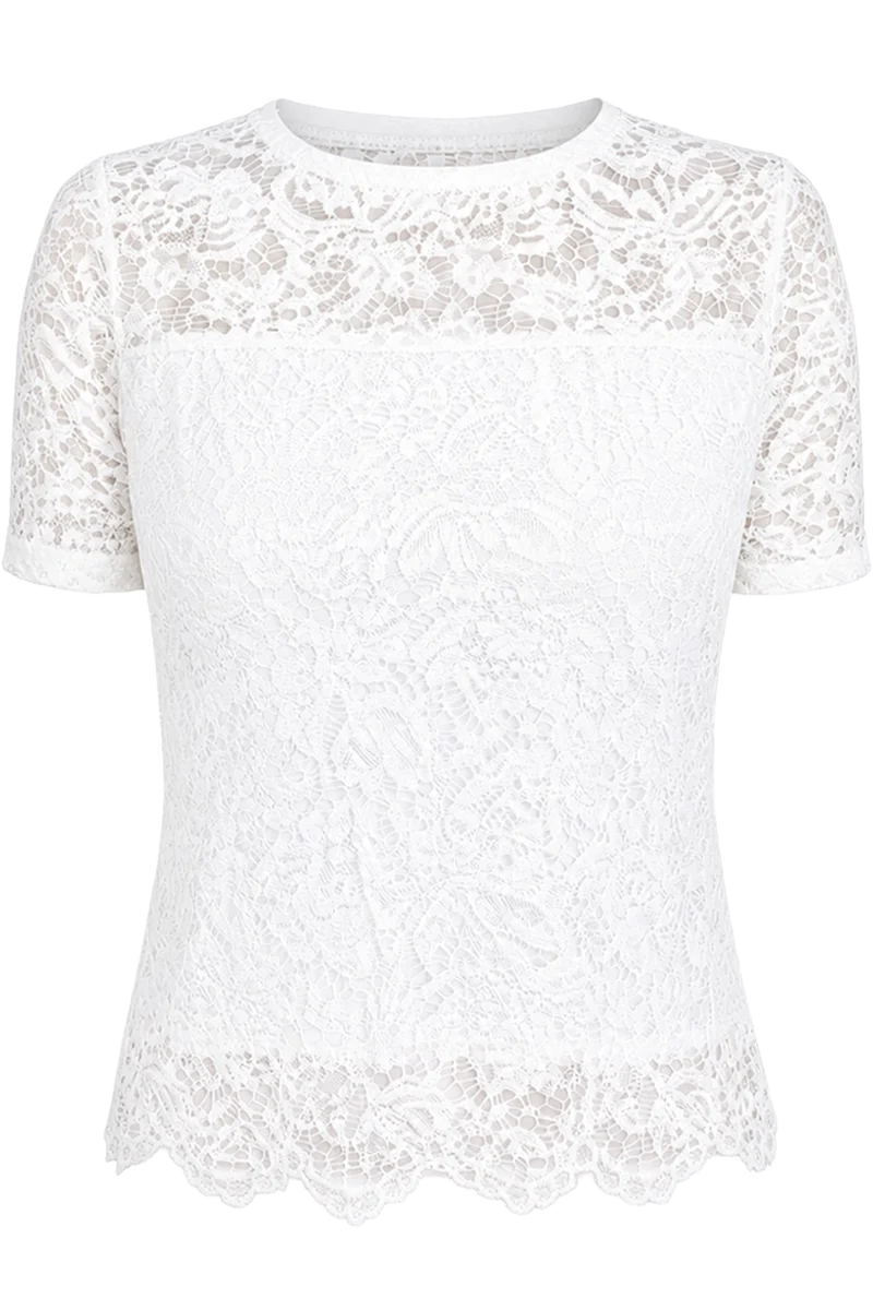 Damen Spitzenshirt Kurzarm - weiß