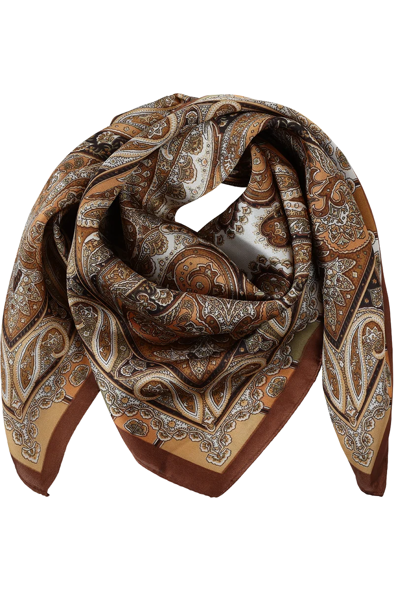 Damen Trachtentuch mit floralem Paisleymuster - espresso
