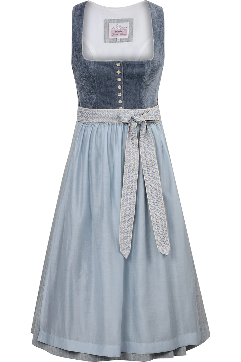 Midi-Dirndl mit Samt-Cord-Mieder - vintage blue