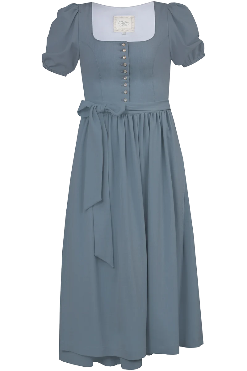 Midi-Dirndl mit Puffärmel und Stretchanteil - taubenblau