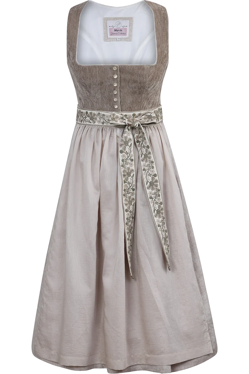 Midi-Dirndl mit Samt-Cord-Mieder - taupe