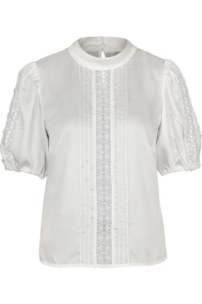 Damen Trachtenbluse mit Puffärmel und Spitze