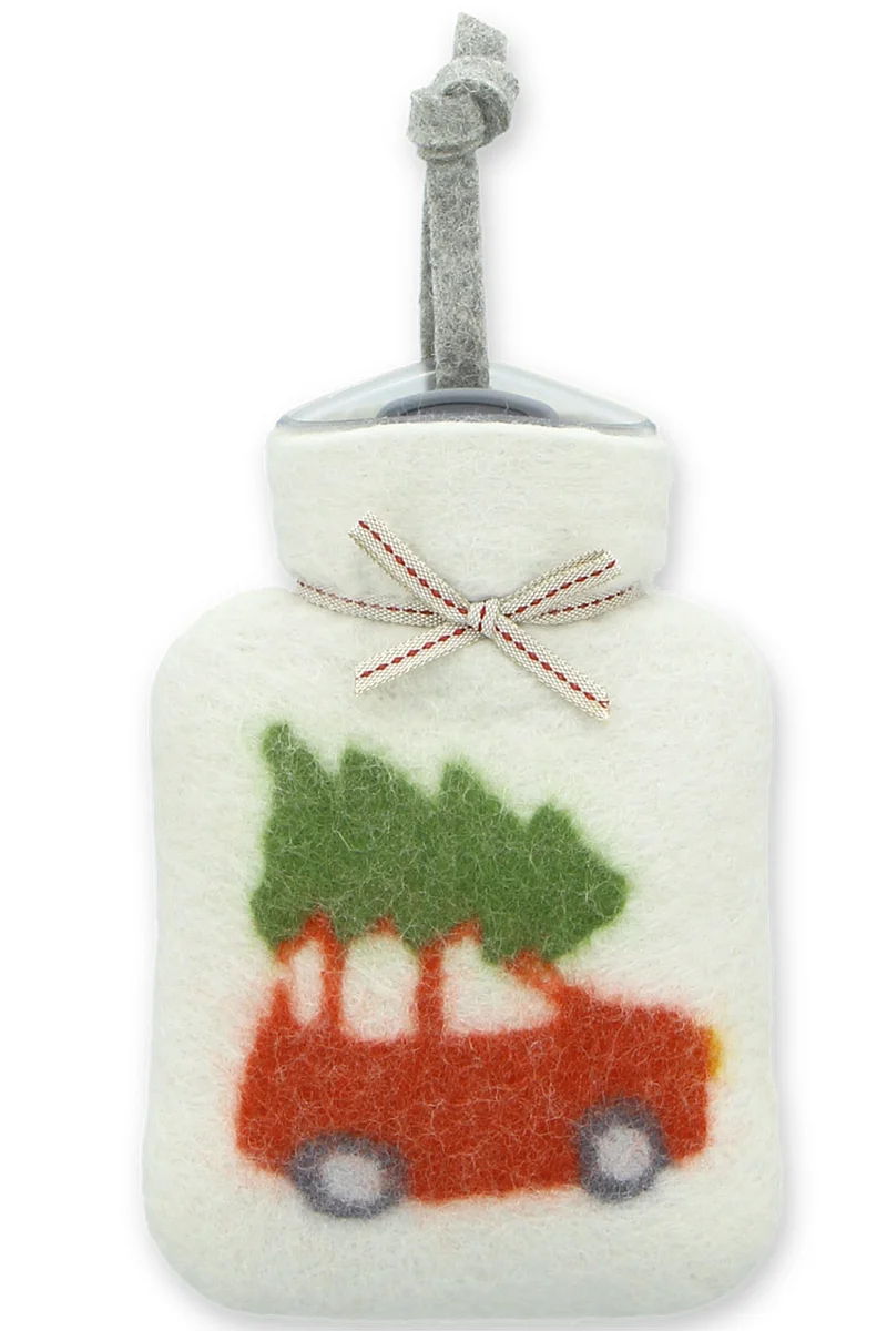 Wollfilz-Mini-Wärmflasche mit Weihnachtsauto - pelican