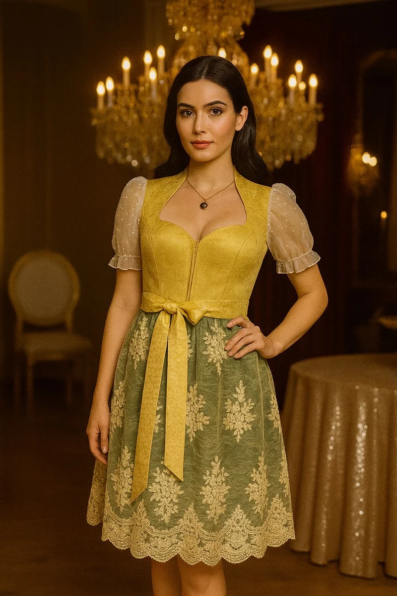 Dirndl Goldstich gelb/grün 65cm