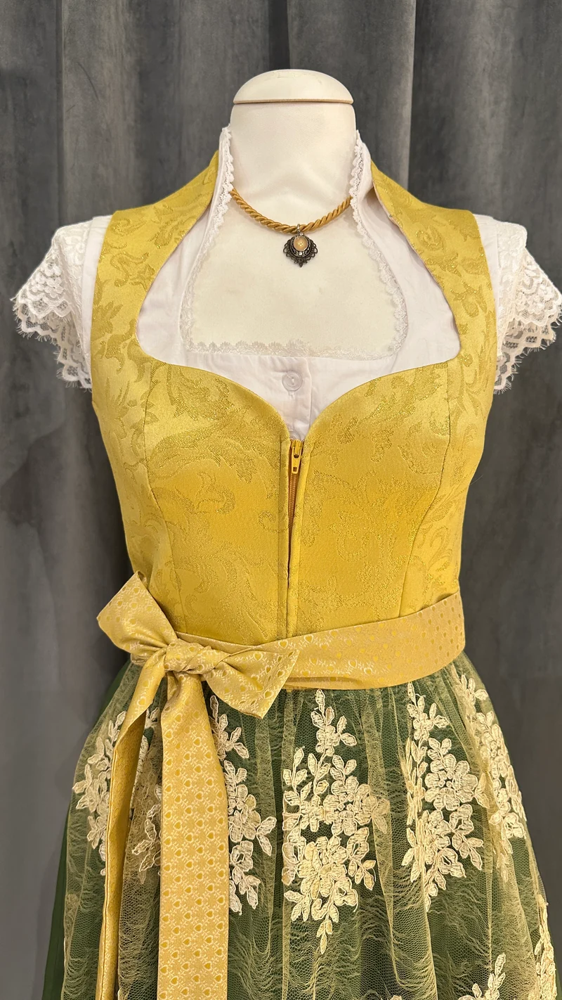 Dirndl Goldstich gelb/grün herz 65cm