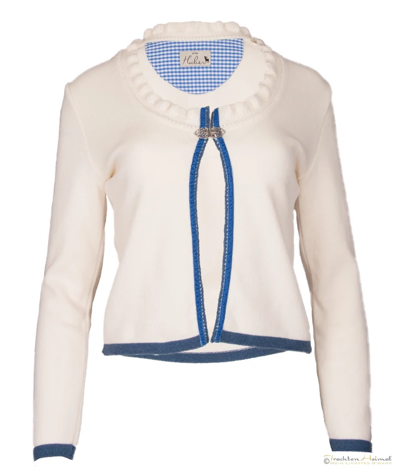 Trachten Dirndl Strickjacke Huber Mode Stelli Rüschenkragen natur-marine