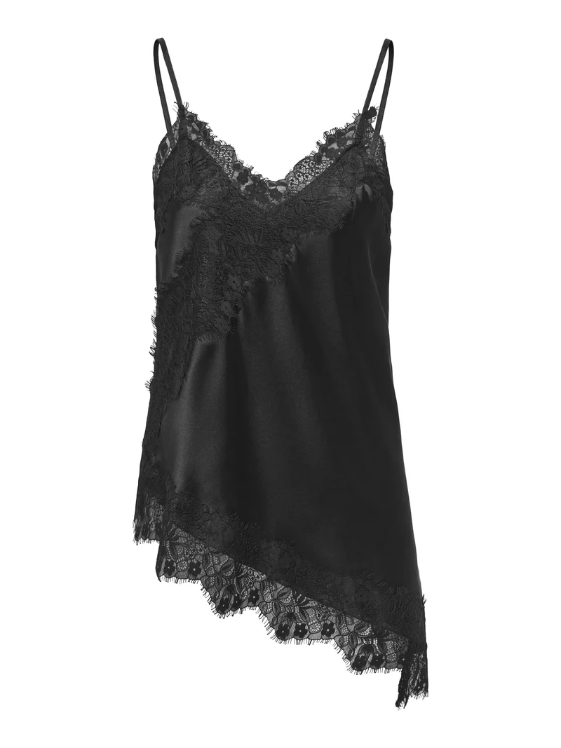 Satin-Top mit Spitzen Detail
