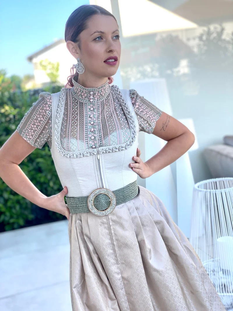 Dirndl Goldstich beige 75cm ohne Schürze