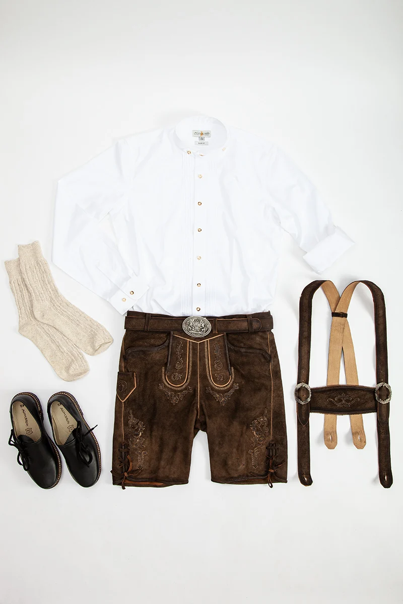Premium-Lederhosenset kurz mit Gürtel+Träger dunkelbraun