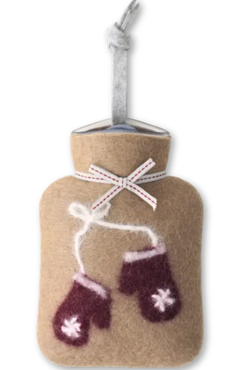 Wollfilz-Mini-Wärmflasche mit Fäustlingmotiv