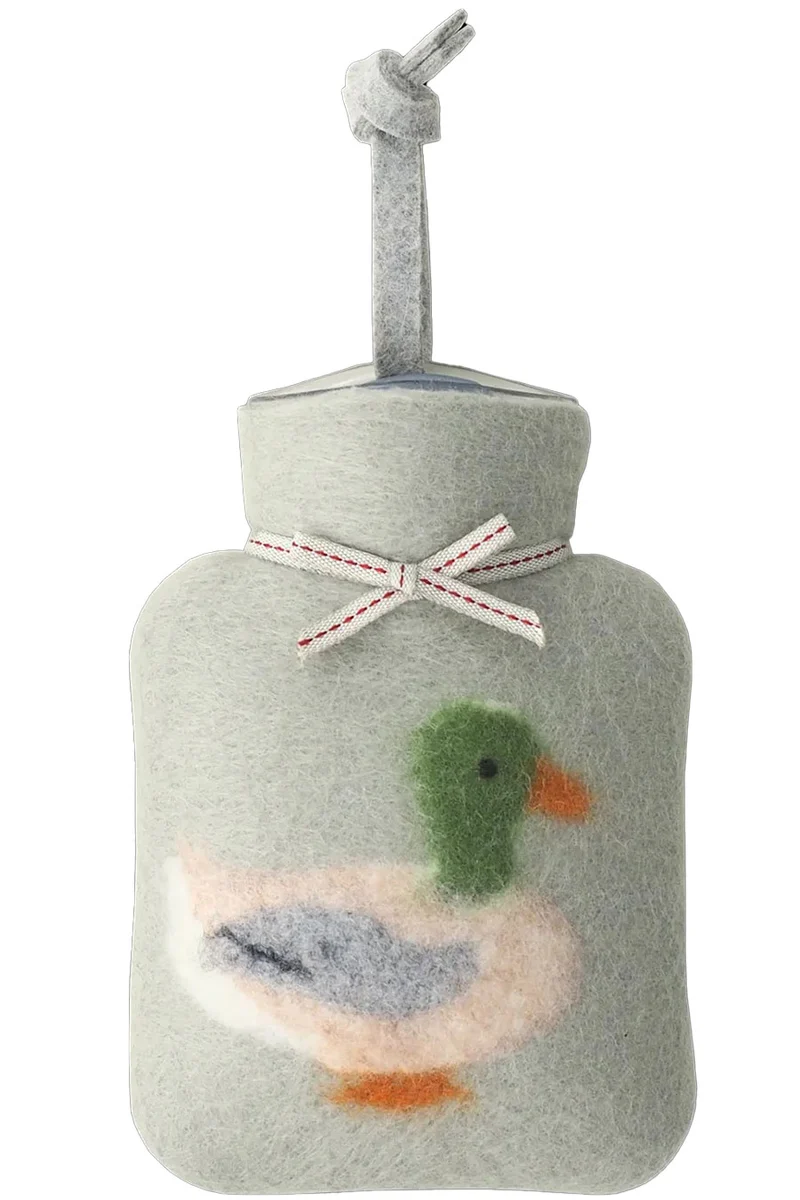 Wollfilz-Mini-Wärmflasche mit Stockente - powdered jade