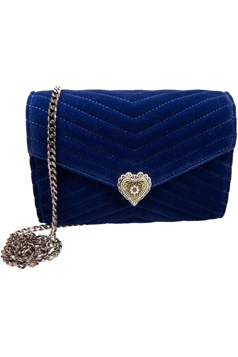 Damen Samtclutch Umhängetasche mit Herz - blau