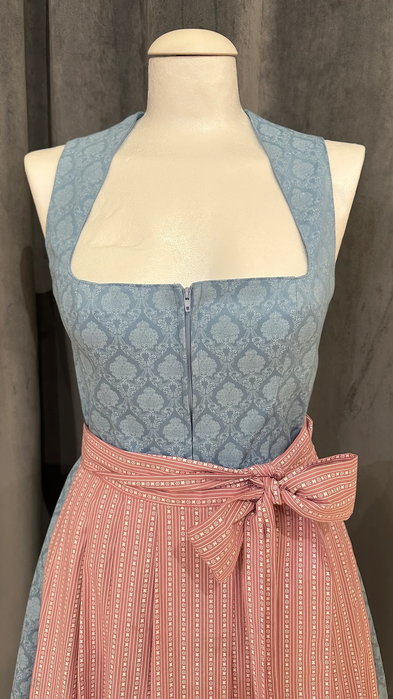 Baumwolldirndl Goldstich hellblau rose 75cm mit Reißverschluss