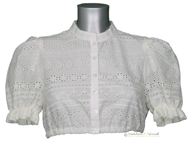 Dirndlbluse Hess creme hochgeschlossen Lochmuster