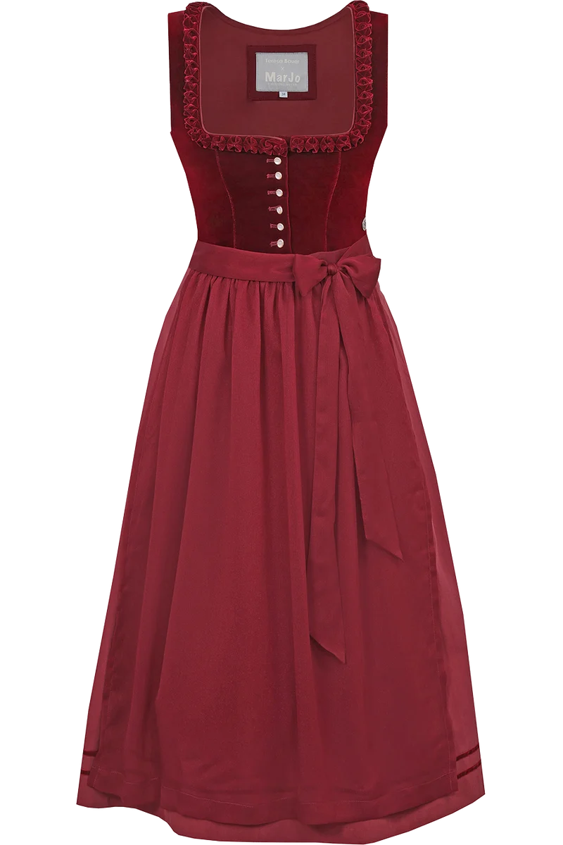 Midi-Samtdirndl mit eckigem Ausschnitt und Froschgoscherl