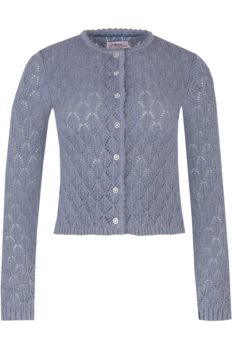 Damen Dirndljacke mit Ajourmuster und Strassknöpfen - stahlblau