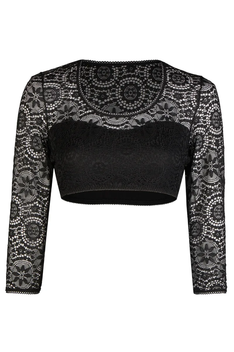 Dirndlbluse 3/4 Arm schwarz Spitze