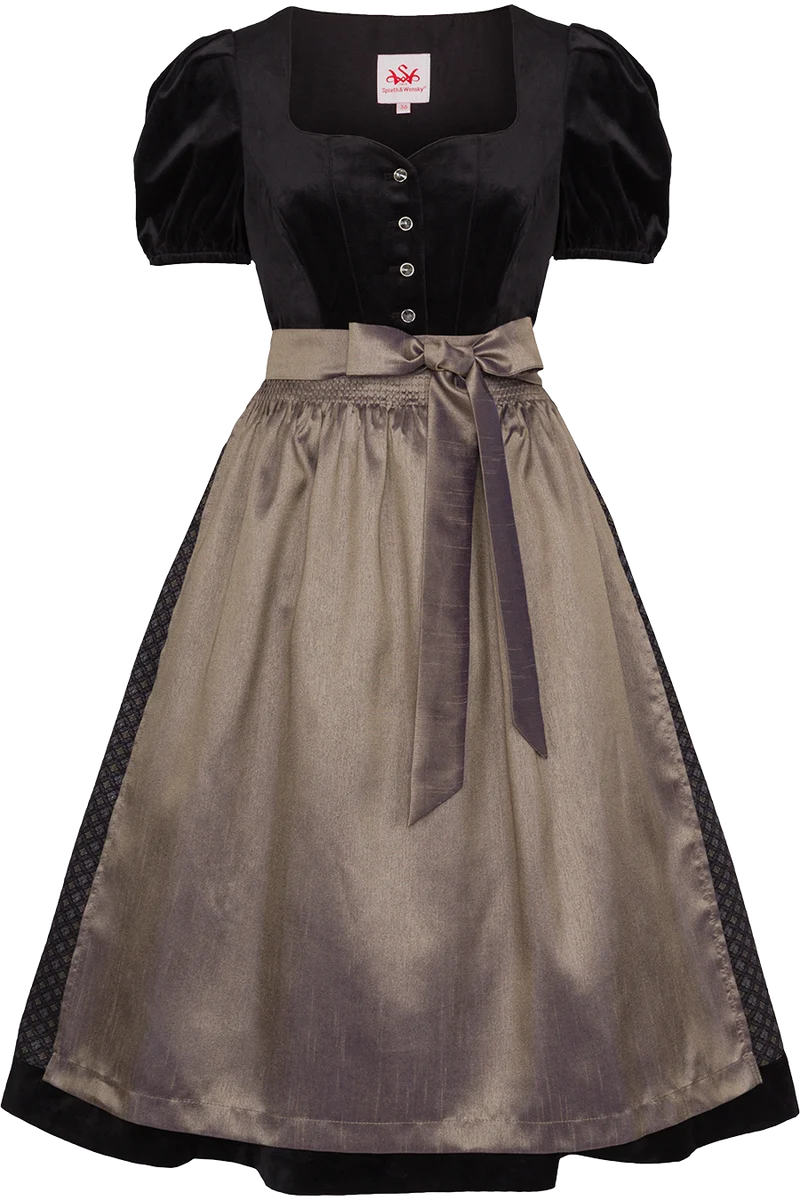 Midi-Dirndl mit Samtmieder und Puffärmeln