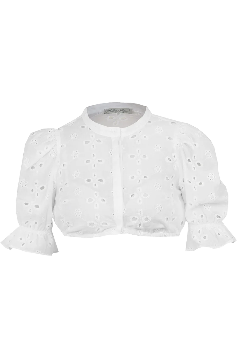 Dirndlbluse hochgeschlossen mit Lochstickerei