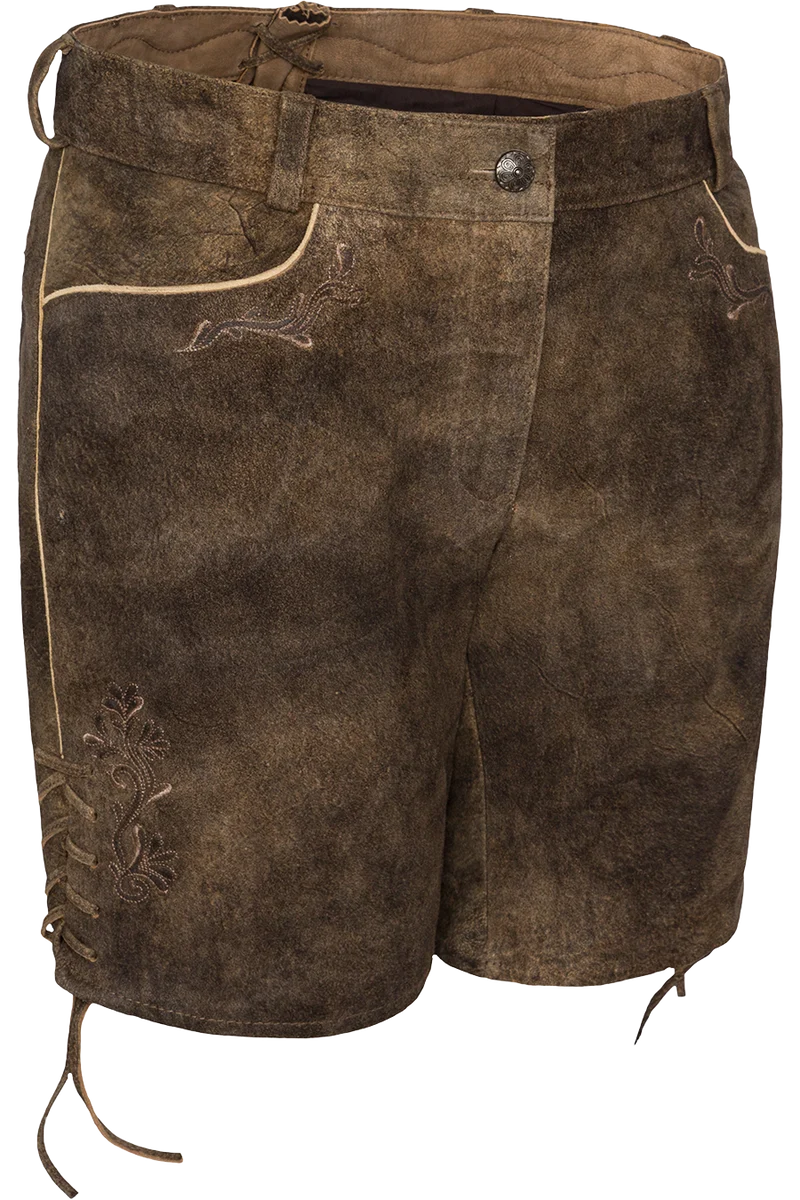 Damen Lederhose kurz mit dezenter Stickerei