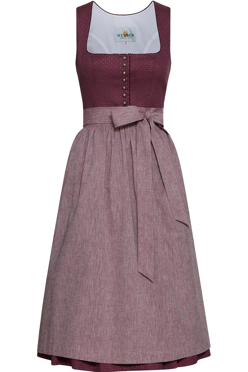 Baumwolldirndl lang mit Leinenschürze