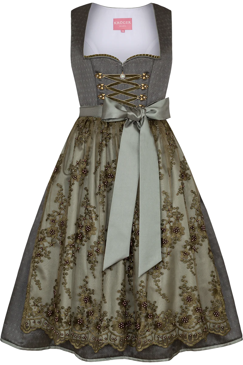 Midi-Dirndl mit Spitzenschürze und Perlen