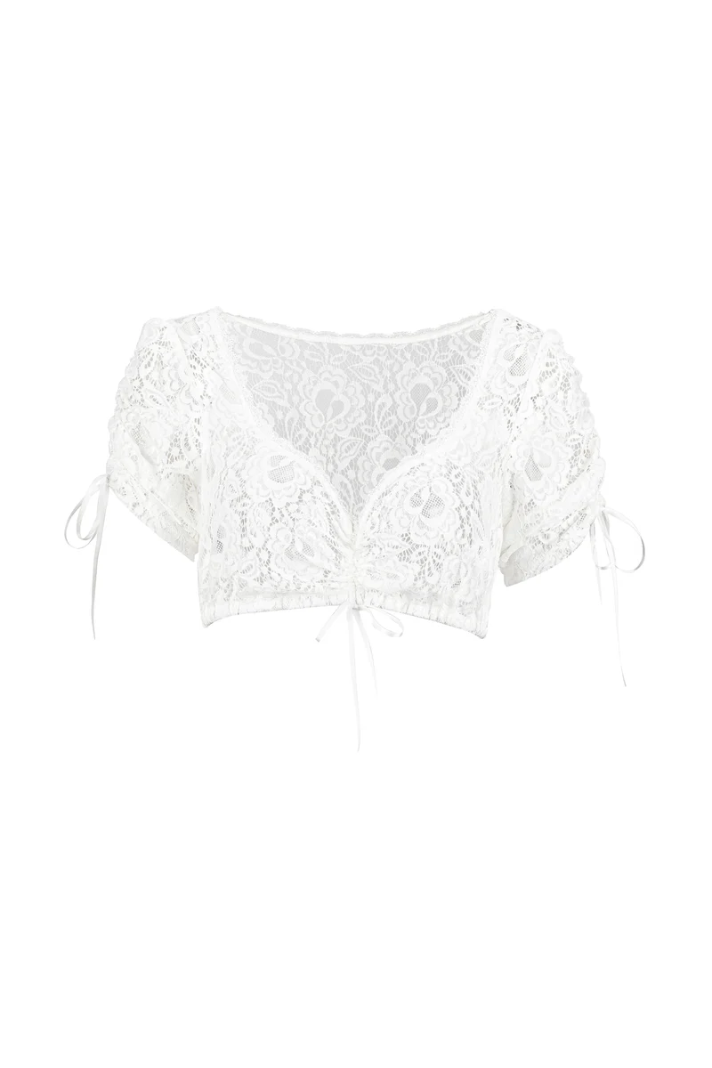 Dirndlbluse Herzausschnitt Spitze weiß
