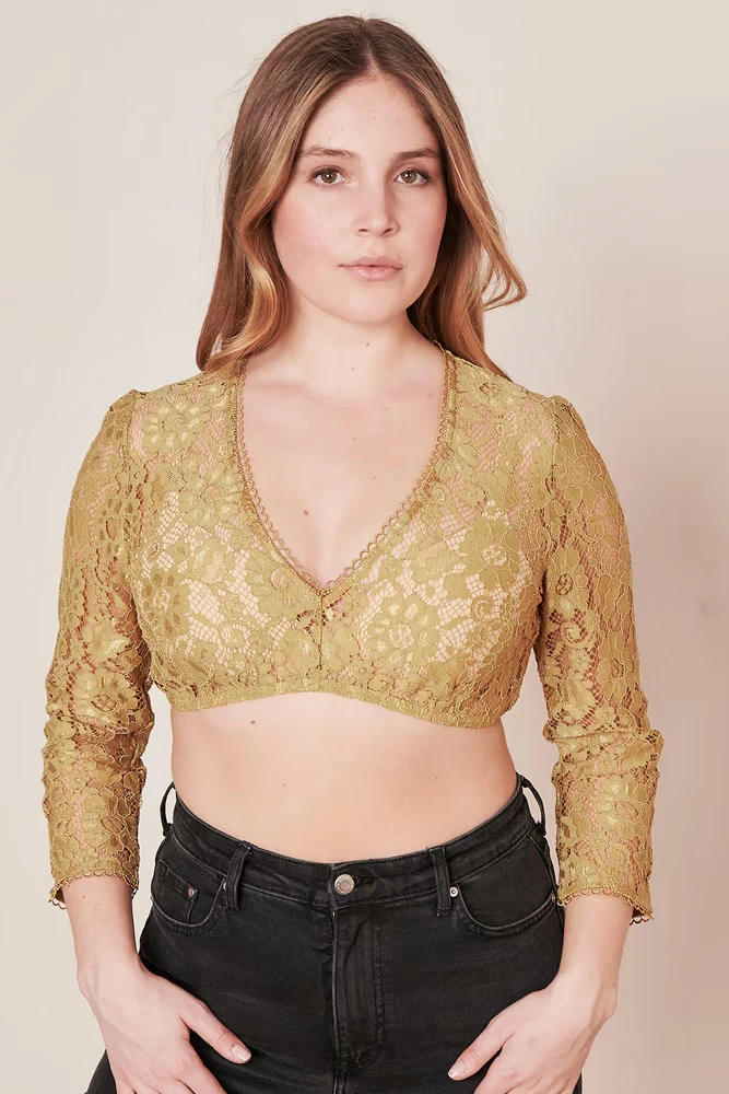 Dirndlbluse Krüger Collection Adelaida ocker braun